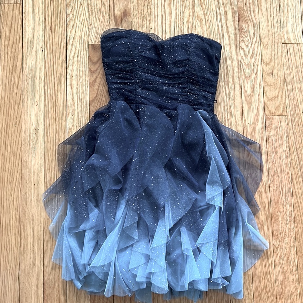 Teeze Me Short Blue Ombré Strapless w/ Glitter Dress
